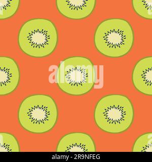 Vektor tropisches Nahtmuster mit Kiwis in Scheiben geschnittenen Früchten. Trendiges Sommerdesign für Textil, Poster, Banner, Aufdruck Stock Vektor