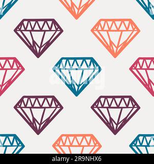 Vector Nahtloses, niedliches, farbenfrohes Muster mit alten Diamanten. Rock 'n' Roll-Style. Stock Vektor