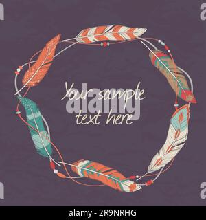 Dekorativer Vektorrahmen mit Federn, Fäden und Perlen Stock Vektor