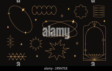 Vektorset mit linearen minimalistischen ästhetischen Rahmen, Rahmen, geometrischen Formen mit Sternen im Bo- und 2yk-Stil. Rechteckige Bogenelemente für s. Stock Vektor