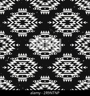Vector Grunge Schwarzweiß nahtlos dekoratives ethnisches Muster. Amerikanische indianermotive. Hintergrund des aztekischen Stammesornaments. Stock Vektor