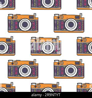 Vector farbenfrohes, nahtloses Vintage-Muster mit Retro-Kameras. Trendiger Hipster-Style Stock Vektor