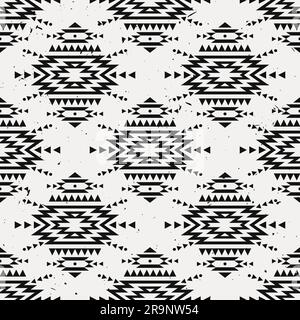 Vector Grunge Schwarzweiß nahtlos dekoratives ethnisches Muster. Amerikanische indianermotive. Hintergrund des aztekischen Stammesornaments. Stock Vektor