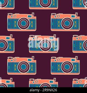 Vector farbenfrohes, nahtloses Vintage-Muster mit Retro-Kameras. Trendiger Hipster-Style Stock Vektor