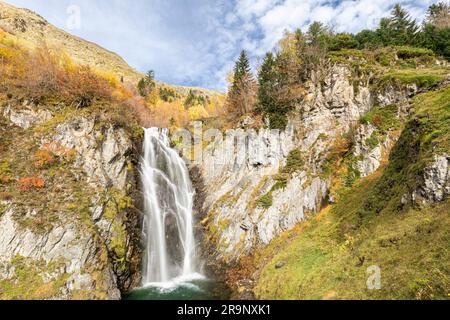 Salt del Pish Wasserfall, Varrados-Tal, Aran-Tal, Lleida, Spanien Stockfoto