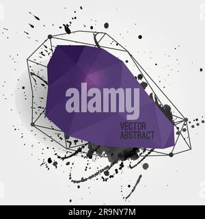 Abstrakter Vektorhintergrund mit moderner schwarzer Kristallform mit Linien, Kreisen und Wasserfarben. Kann als Etikett, Blase für Website, Infogr. Verwendet werden Stock Vektor