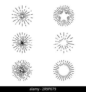 Ein Vektorset handgefertigter klassischer Sonnenaufgänge. Kollektion von Retro-Designelementen Stock Vektor