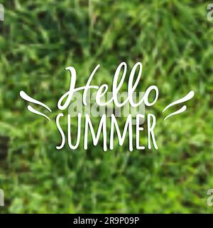 Vektor verschwommene Illustration mit Gras und „Hello Summer“-Schriftzug Stock Vektor
