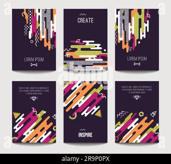 Trendige Vektor-Broschürenvorlagen mit chaotischer flacher Geometrie im memphis-Stil. Modernes minimalistisches Design für Poster, Banner, Cover-Präsentation, Flyer Stock Vektor