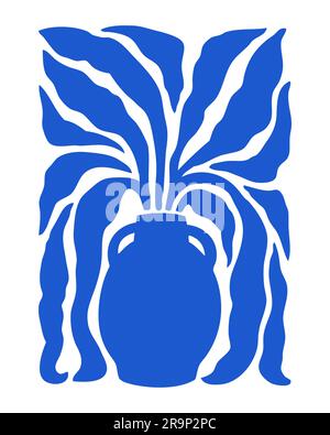 Trendiges Vektorposter mit Blüten- und Pflanzenzusammensetzung im minimalistischen ästhetischen Stil. Flacher Blumenausschnitt einfache Illustration mit Blättern zum Aufdrucken, Stock Vektor