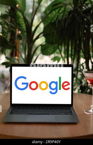 Odessa, Ukraine - 14. Juni 2023: Laptop mit Google-Logo auf dem Bildschirm. Google ist die größte Internet-Suchmaschine der Welt. Stockfoto