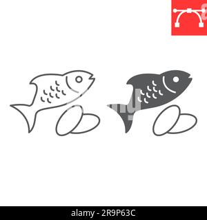 Omega 3-Linien- und Glyphe-Symbol, Supplemente und Vitamine, Fischöl-Kapsel-Vektorsymbol, Vektorgrafiken, editierbares Konturzeichen, eps 10. Stock Vektor