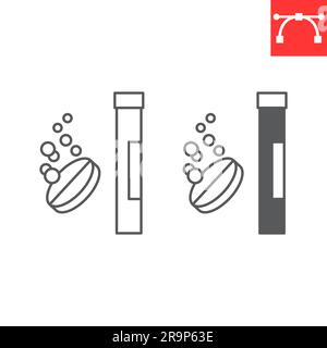 BrauseVitamin Linie und Glyphe Symbol, Supplemente und Gesundheit, lösliches Tablettenvektorsymbol, Vektorgrafiken, editierbares Konturzeichen, eps 10. Stock Vektor