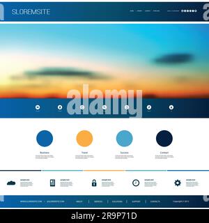 Designvorlage für Ihre Website mit Sunset Sky Bildhintergrund über Dämmerung, Wolken, Sonnenlicht Stock Vektor