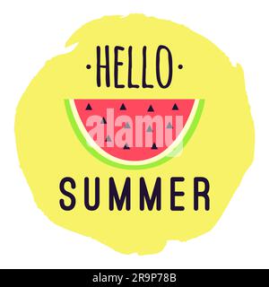 Vektorabbildung mit Wassermelone und „Hello Summer“-Text Stock Vektor