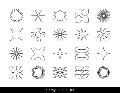 Vektorset abstrakter minimalistischer geometrischer Elemente. Zeitgenössisch einfache Zickzackformen, Kurven, Linien, Dreiecke, Kreise für Symbole, Logo, Stock Vektor
