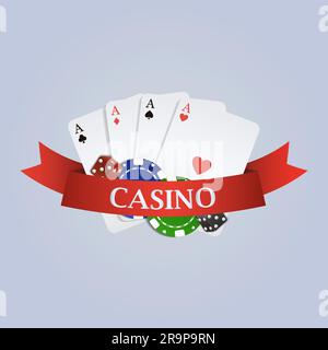 Vektor-Casino-Illustration mit Band, Spielkarten, Würfel und Chips Stock Vektor