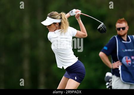 Storm Keating, Ehefrau von Ronan Keating, während des Pro-am-Tages vor den Betfred British Masters im Belfry, Sutton Coldfield. Bilddatum: Mittwoch, 28. Juni 2023. Stockfoto