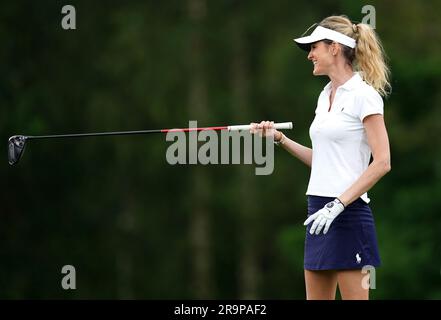 Storm Keating, Ehefrau von Ronan Keating, während des Pro-am-Tages vor den Betfred British Masters im Belfry, Sutton Coldfield. Bilddatum: Mittwoch, 28. Juni 2023. Stockfoto