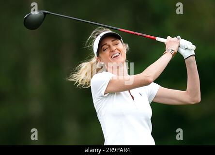 Storm Keating, Ehefrau von Ronan Keating, während des Pro-am-Tages vor den Betfred British Masters im Belfry, Sutton Coldfield. Bilddatum: Mittwoch, 28. Juni 2023. Stockfoto