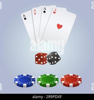Vektorpoker-Set mit Spielkarten, Würfeln und Chips Stock Vektor