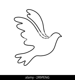 Vektordarstellung der schwarzen fliegenden Vogeltaube als Friedenssymbol isoliert auf weißem Hintergrund. Gefütterte Style-Ikone Stock Vektor