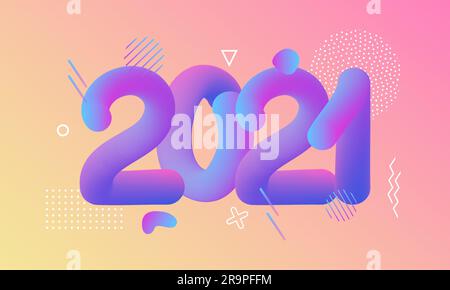 Vector Illustration 2021 HAPPY NEW YEAR handgezeichnete geometrische Schriftzeichen. Typografie-Poster, Banner, Grußkarte, Druck, Vorlage für Merry Stock Vektor