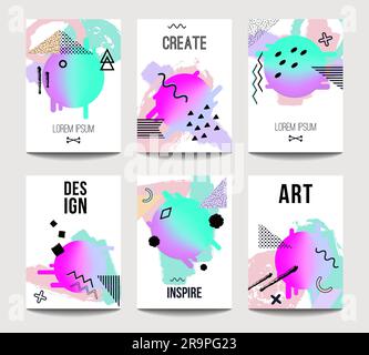 Trendige Vektor-Broschürenvorlagen mit chaotischer flacher Geometrie im memphis-Stil. Modernes minimalistisches Design für Poster, Banner, Cover-Präsentation, Flyer Stock Vektor