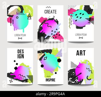 Trendige Vektor-Broschürenvorlagen mit chaotischer flacher Geometrie im memphis-Stil. Modernes minimalistisches Design für Poster, Banner, Cover-Präsentation, Flyer Stock Vektor