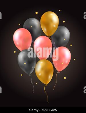 Vektorset aus glänzenden Luft, 3D fliegenden Ballons und Konfetti. Party-Dekoration für Geburtstag, Jubiläum, Feier, Event-Design. Stock Vektor