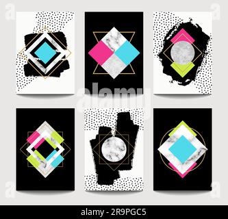 Vector-trendige Broschürenvorlagen mit flacher Geometrie. Modernes minimalistisches skandinavisches Design für Poster, Banner, Titelpräsentation, Flyer, Einladung Stock Vektor