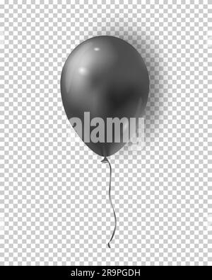 Vektorbalkon glänzend schwarz. Realistischer Luftballon 3D isoliert auf transparentem Hintergrund. Stock Vektor