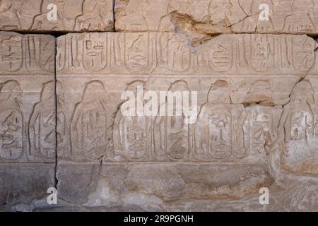 Ägyptische Hieroglyphen an einer Wand Stockfoto