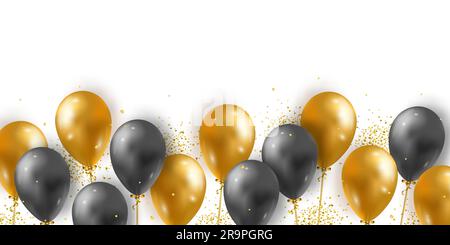 Vektorhintergrund mit 3D realistischen, glänzenden Heliumballons und goldglänzenden Konfetti. Festliche Vorlage für Druck, Poster, Neujahr, valentinstag, Birthda Stock Vektor