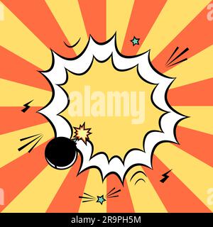 Farbenfroher Comic-Hintergrund mit leeren weißen Sprechblasen, Bombe und Strahlen im Pop-Art-Comics-Stil Stock Vektor