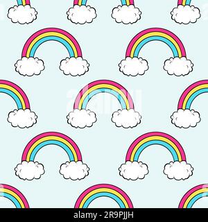 Nahtloses Vektormuster mit niedlichem Regenbogen und Wolken Stock Vektor