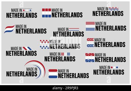 Made in Netherlands Grafik- und Etikettenset. Auswirkungselement für die Verwendung, die Sie daraus machen möchten. Stock Vektor