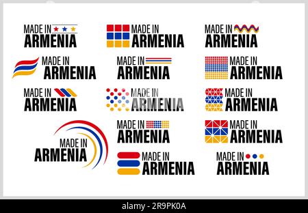 Grafik- und Etikettenset hergestellt in Armenien. Auswirkungselement für die Verwendung, die Sie daraus machen möchten. Stock Vektor