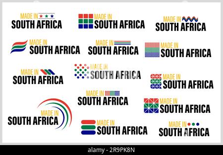 Grafik- und Etikettenset aus Südafrika. Auswirkungselement für die Verwendung, die Sie daraus machen möchten. Stock Vektor