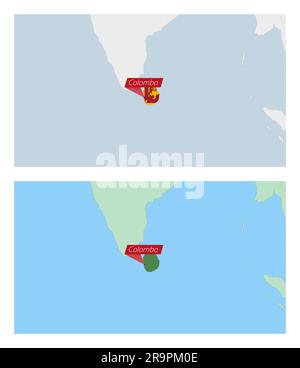 Karte Sri Lankas mit Landhauptstadt. Zwei Arten von Sri-Lanka-Karten mit Nachbarländern. Vektorvorlage. Stock Vektor