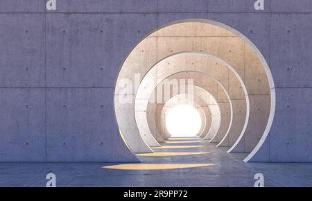 Struktur mit Betonwänden und runden Öffnungen. 3D-Rendern Stockfoto