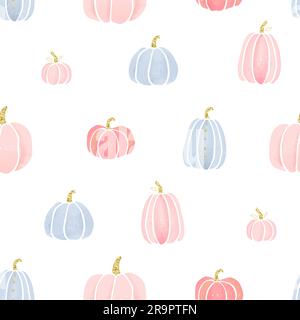 Süßes handgezogenes pinkes Kürbis-Muster, schönes Design mit goldenen Details und Dekoration, toll für Dankeschön, Textilien, Banner, Tapeten, Stock Vektor