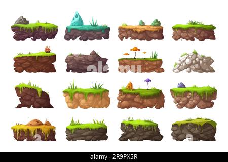 Lege Erdschichten im Cartoon-Stil für Videospiele isoliert auf weißem Hintergrund fest Stock Vektor