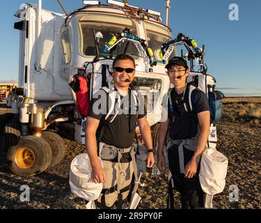 Fotografische Unterstützung für Desert Rats 2022 in Flagstaff, Arizona, nahm Trainingsübungen und operative Aktivitäten für das Desert Rats Project 2023 auf. Stockfoto