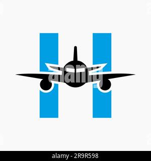 Ursprüngliches Konzept des Buchstabens H Travel Logo mit Flugzeugsymbol Stock Vektor