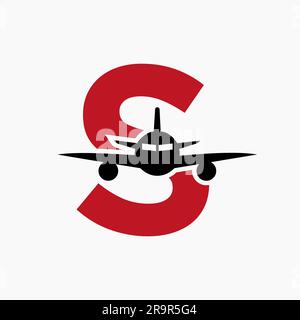 Ursprüngliches Konzept des Buchstabens S Travel Logo mit Flugzeugsymbol Stock Vektor