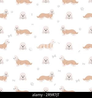 Dandie dinmont Terrier Nahtloses Muster. Verschiedene Posen, Fellfarben eingestellt. Vektorgrafik Stock Vektor