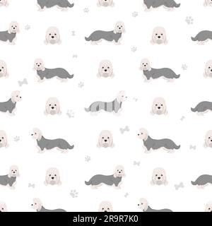 Dandie dinmont Terrier Nahtloses Muster. Verschiedene Posen, Fellfarben eingestellt. Vektorgrafik Stock Vektor