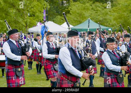 Greater Victoria Police Pipe Band, ScotFestBC, British Columbia Highland Games, Coquitlam, BC, Kanada Stockfoto