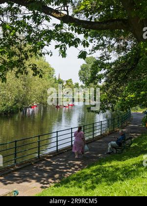 Blick auf den Fluss Wansbeck vom Carlisle Park in Morpeth, Northumberland, Großbritannien. Stockfoto